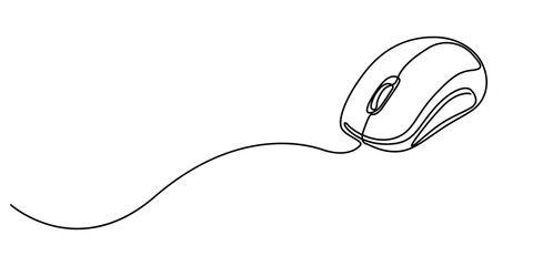 computer mouse continuous one line drawing, Drawn continuous one line computer mouse logo. Vector illustration, Continuous single line drawing of laptop or desktop mouse. Vector illustration, single.