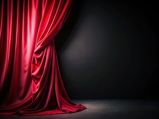 Luxurious Red Velvet Curtain Drape on Black Background - Copy Space