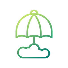 Umbrella and Cloud Outline Icon, Green Gradient