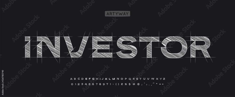Aufkleber architectural project font, technical draw style alphabet. geometrical typography. wireframe letters