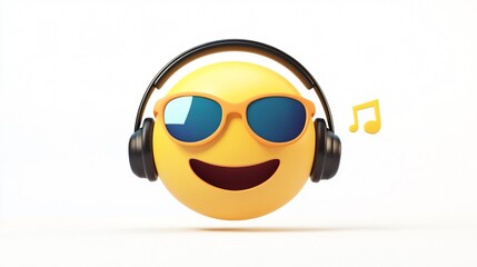 3D Style Emoji with Headphones Listens to Music