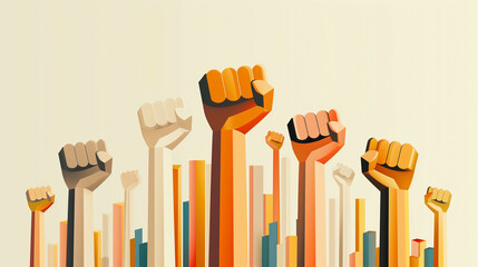Raised Fists in a Digital Illustration Representing Protest and Unity
