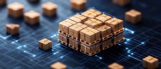 Blocky cube structure representing computerized warehouse management software and logistics solutions