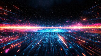 Obraz premium Colorful streaks of light speed through dark space, ideal for digital art projects