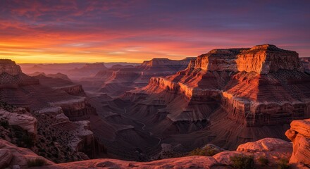 Grand Canyon Sunrise View with Colorful Sky and Rock Formations