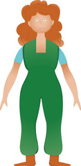 Woman wearing green clothes Gardener vector illustration Sustainable, renewable energy. Ecology, environment, gardening