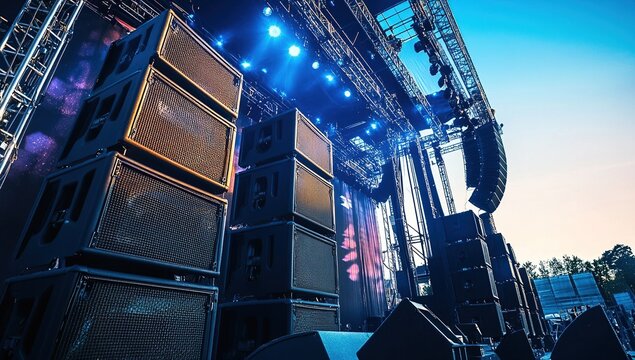 Powerful Concert Stage Sound System Setup with Massive Speakers and Advanced Audio Technology for an Unforgettable Live Music Experience