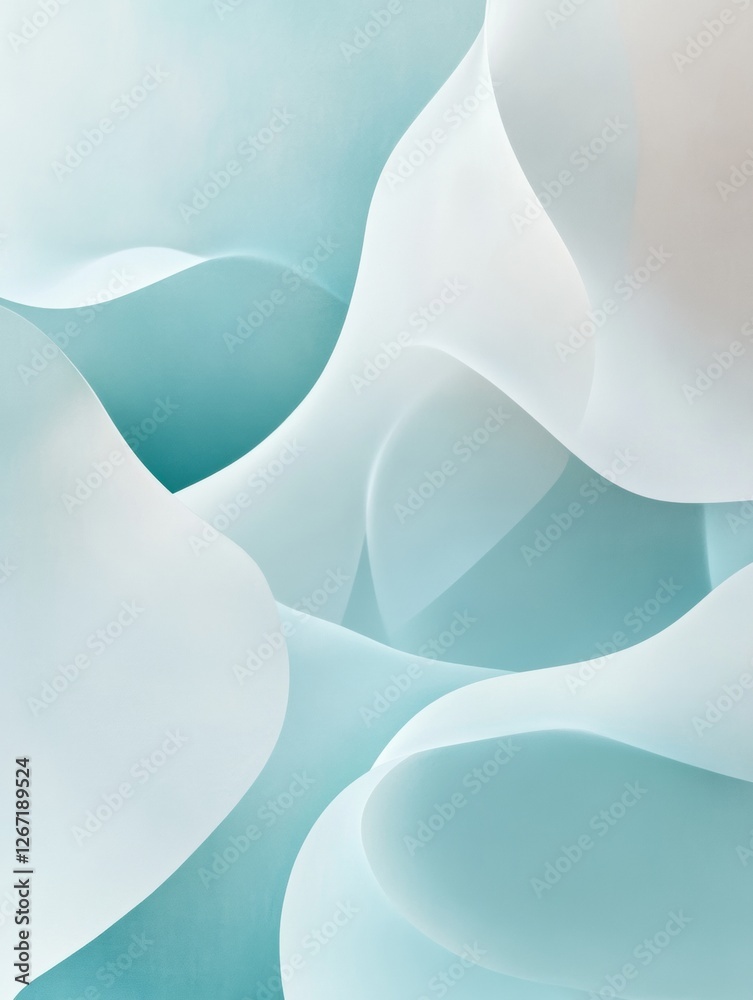 Poster Soft, flowing shapes create a calming abstraction in pale aqua tones with gentle curves and organic forms. Generative AI