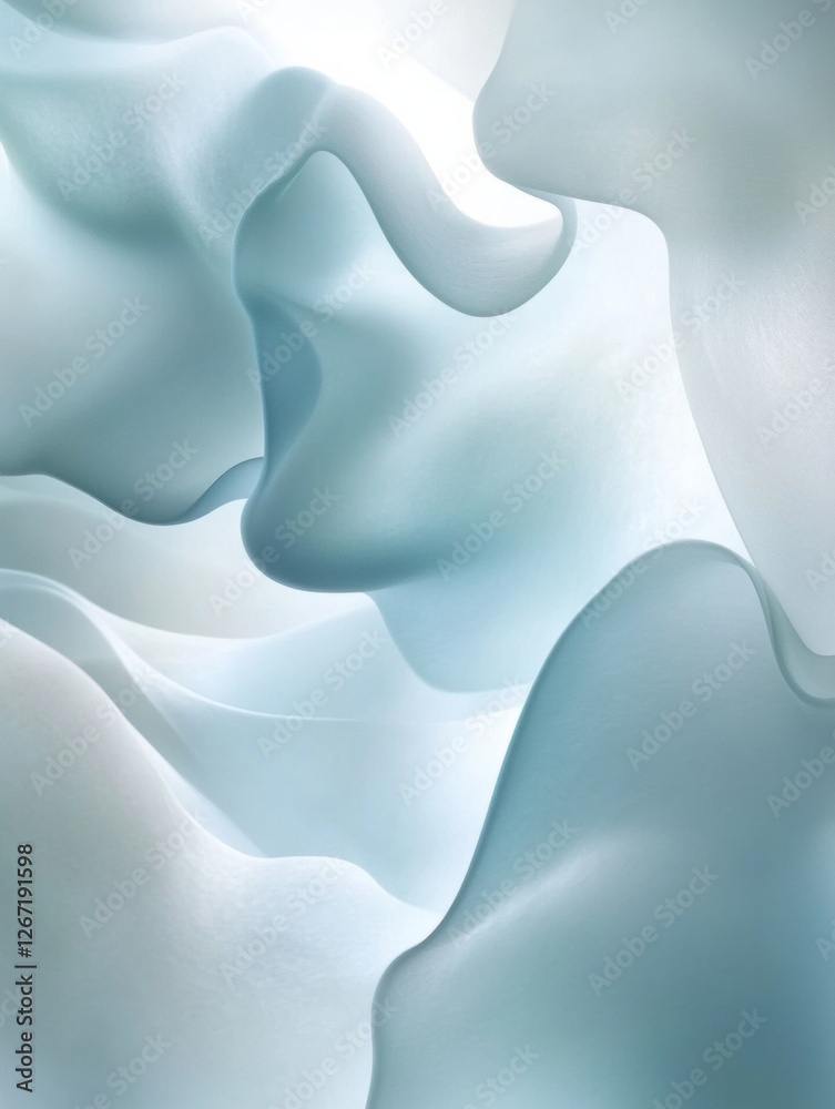 Poster Abstract fluid shapes create a serene atmosphere with blue and white tones in this artistic composition. Generative AI