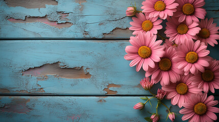 Fototapeta premium pink flowers on a wooden background