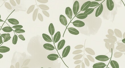 Green Leaves Pattern on Neutral Background for Textile or Wallpaper