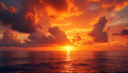 Obraz premium Spectacular ocean sunset with dramatic clouds over calm sea