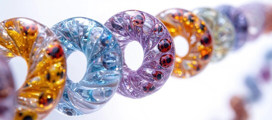 Colorful glass donut beads with ladybugs.