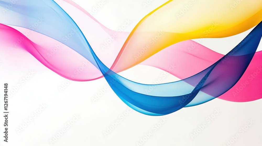 Poster colorful flowing ribbons create a dynamic and vibrant abstract composition in shades of pink, blue, 
