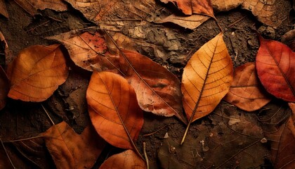 A natural grunge texture of dried leaves and dirt, forming rough, layered patterns.