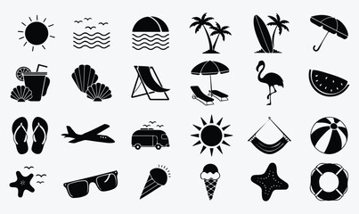 collection of summer elements &ndash; beach and travel silhouette art

