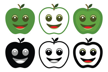 Green Apple Emoji Faces Expressive Vector Icon Set Cute Cartoon Emotions illustration on white background.