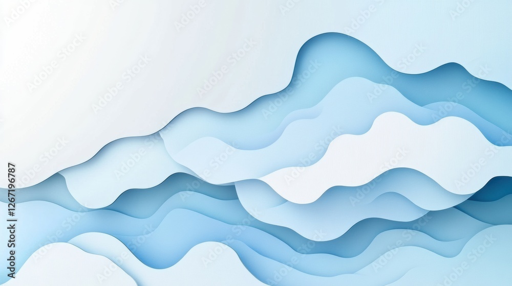 Poster Smooth wavy layers of blue and white create a serene background effect for various design applications. Generative AI