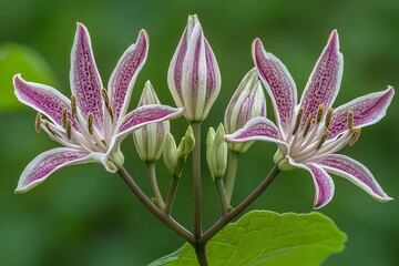 Fototapeta premium Stunning Pink and White Lilies Blooming in a Garden Close up of Exquisite Flowers