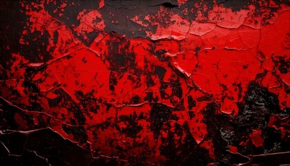 A red and black grunge background with peeling layers and rough textures.