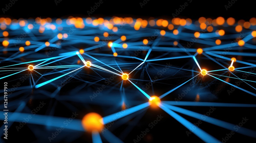Poster digital network connection with glowing nodes and lines abstract technology background
