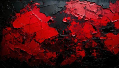 A red and black grunge background with peeling layers and rough textures.