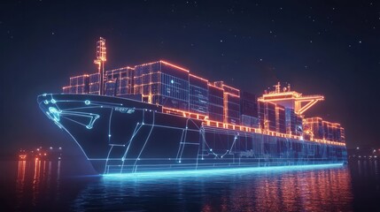 Obraz premium Digital Container Ship at Night: A Vision of Future Maritime Technology