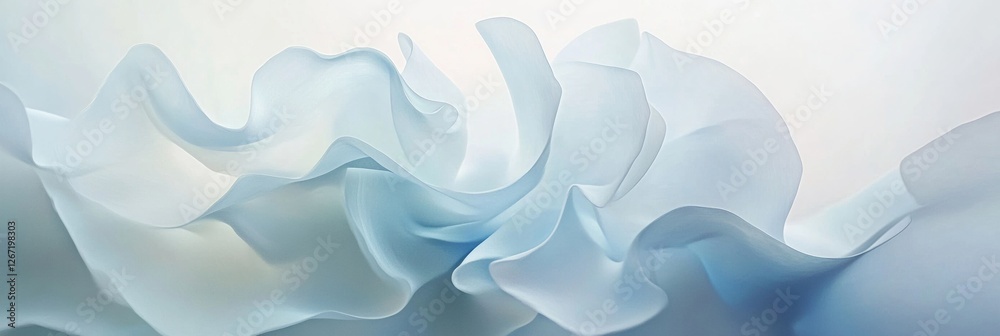 Poster Soft translucent fabric flows gracefully in shades of blue, creating a serene and ethereal atmosphere in the composition. Generative AI