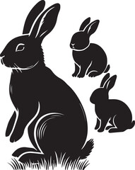 Rabbit Vector silhouettes. Collection of black easter rabbit silhouettes. 