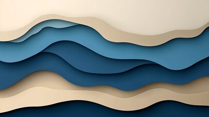 Fototapeta premium Abstract layered waves in blue and beige tones