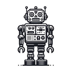 Fototapeta premium Retro Robot Illustration in Monochrome Style – Futuristic Technology Design