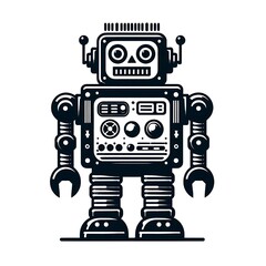 Fototapeta premium Retro Robot Illustration in Monochrome Style – Futuristic Technology Design
