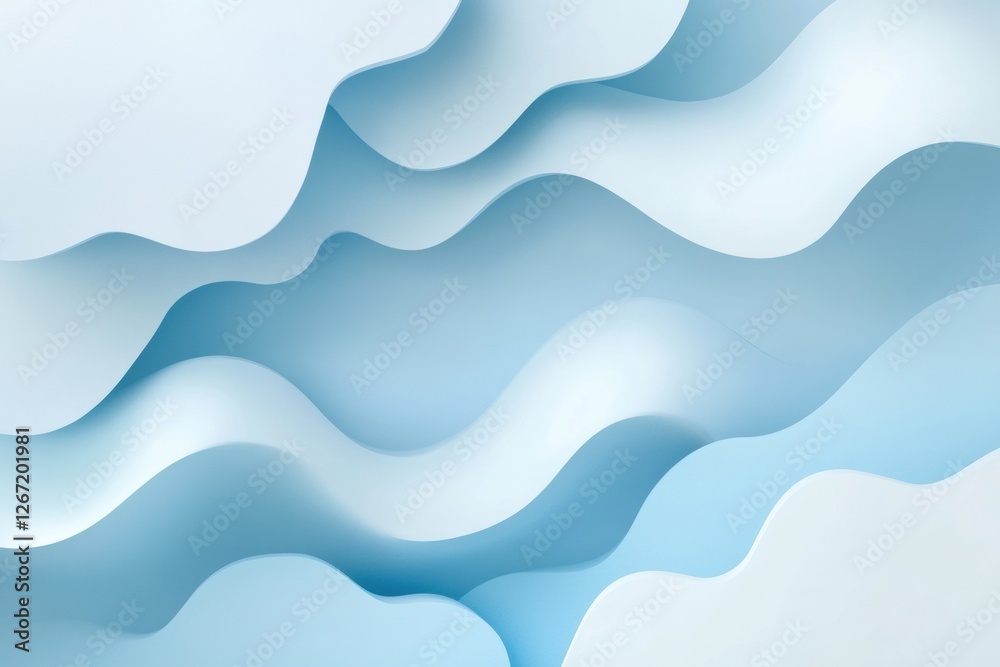 Poster Waves of soft blue and white paper create a serene and calming abstract display in a minimalist setting. Generative AI
