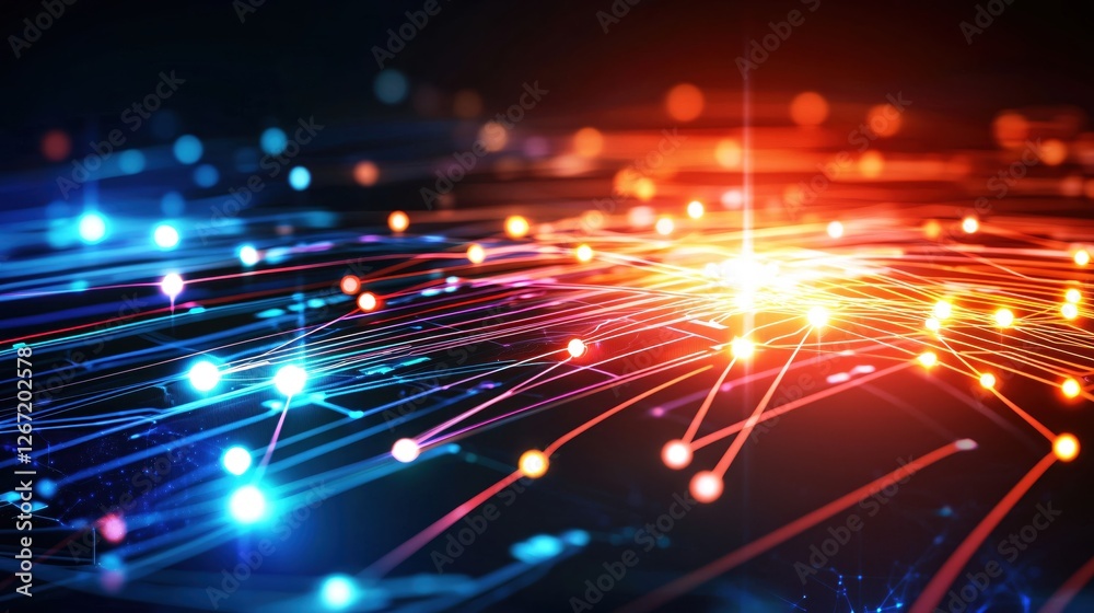 Poster abstract network connection with glowing nodes and lines for data communication and technology
