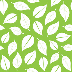 Seamless pattern leaves on a green background. Flat vector template. Vector illustration