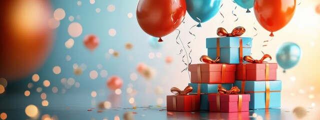 Vibrant Celebration Scene with Colorful Balloons and Festive Gift Boxes for Every Occasion