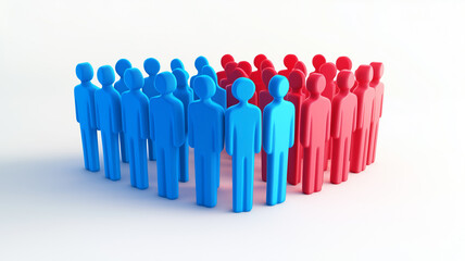 青と赤の3Dアイコンで表現されたチームワーク