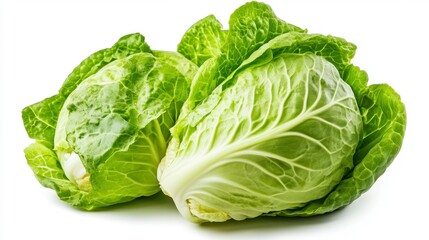 Fototapeta premium Two Heads of Fresh Green Cabbage and Lettuce Isolated on White Background