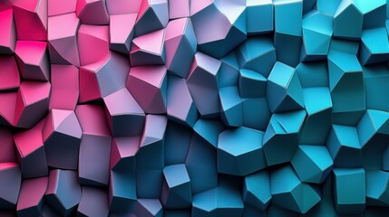 Abstract Pink and Blue 3D Geometric Polygonal Crystal Rock Wall Texture Background
