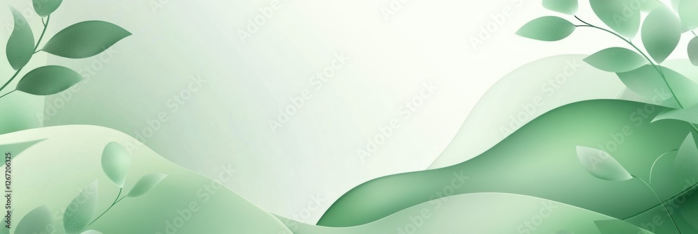 Poster beautiful green landscape with gentle hills and leaves creating a serene and calming environment. ge