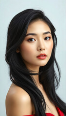 AI-Generated Woman Portrait Asian beauty with a cute face. Stunning Portrait of a Chinese girl with Flawless Skin. Professional makeup.
