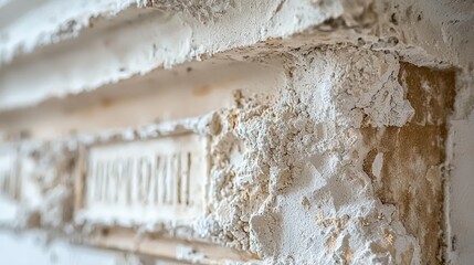 Damaged white plaster architectural molding detail, restoration concept
