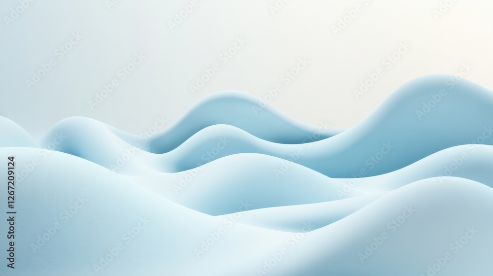 Poster Soft undulating waves in serene blue tones create a tranquil atmosphere for relaxation and reflection. Generative AI