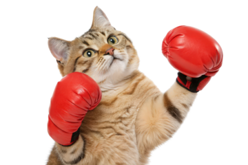 Playful Cat in Red Boxing Gloves Ready for Action in an Exciting and Fun Environment