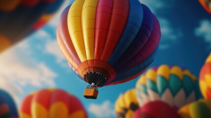 Fototapeta premium A close-up of a colorful hot air balloon festival, vibrant and joyful,