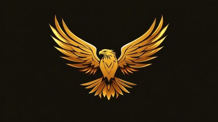 Obraz premium Golden eagle soars, wings spread, a symbol of freedom, power, and elegance in a sleek logo design