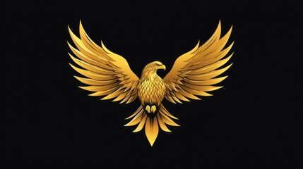 Golden eagle wings spread, dark background, power symbol, logo design