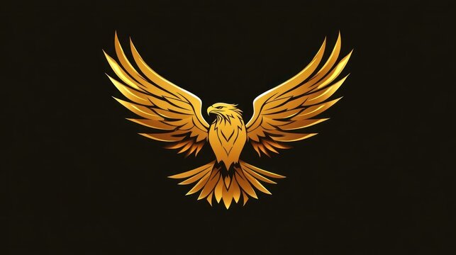 Golden eagle soars, wings spread, a symbol of freedom, power, and elegance in a sleek logo design