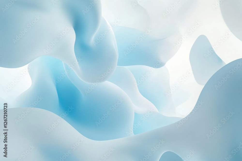Poster Abstract forms in soft blue and white shades create a tranquil and fluid visual experience in a light filled space. Generative AI