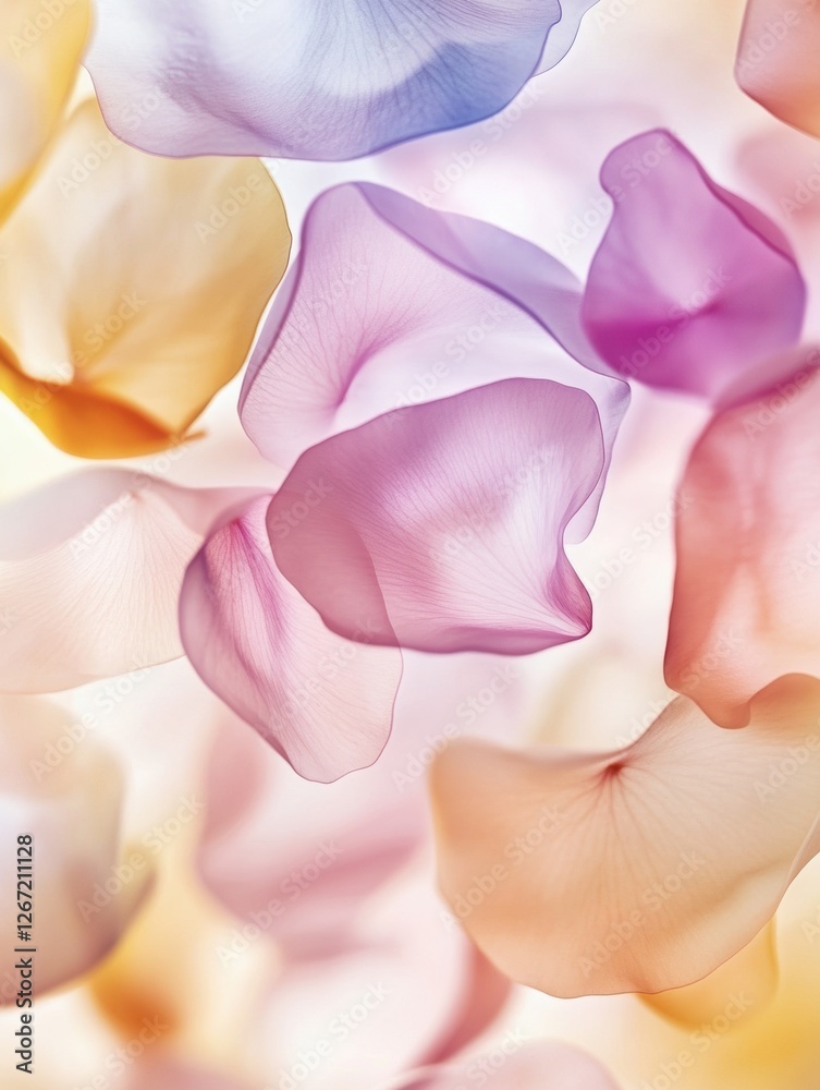 Aufkleber Soft pastel flower petals intertwine in a delicate display of colors against a light background. Generative AI